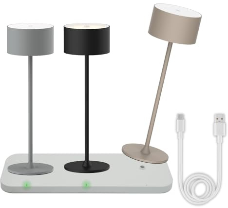 ENOVALITE 3 Stück LED Tischlampe kabellos mit Ladestation und Touch, mix | dimmbar in Stufen, Akku Tischleuchte, warmweiß bis kaltweiß einstellbar, IP44 Outdoor Stehlampe wiederaufladbar