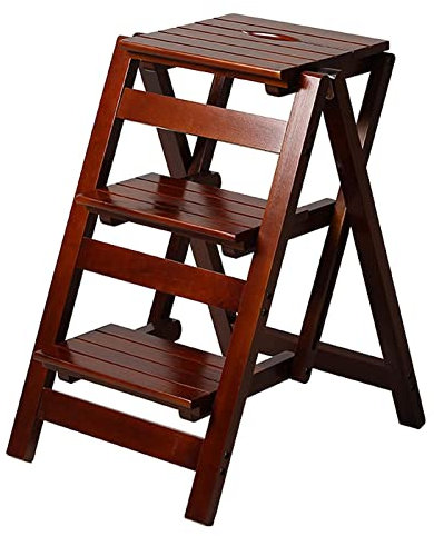 OZBMA Sgabello a 3 Livelli, scaletta Pieghevole in Legno, sgabelli per Fiori, Panca per Scarpe (Colore Legno) (Ciliegia)
