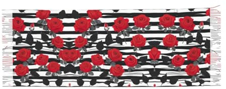 Pyjwyfmy Schal mit schwarzen und weißen Streifen, roten Rosen-Blumen, Kaschmir-ähnlicher Schal mit Fransenkanten, weich, groß, Kaschmir-ähnlicher Schal für Damen und Herren