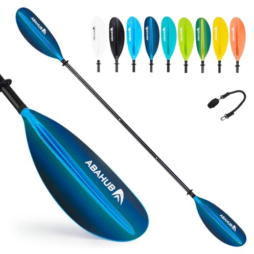 Abahub Kajak Paddel verstellbar 220cm bis 240cm Aluminium Doppelpaddel mit Paddelleine für Kajakfahren Aluminiumlegierungs Schaft Kunststoff Klingen Farbverlauf Blau
