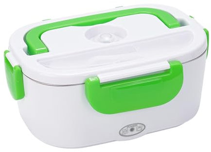 Scaldavivande elettrico per pranzo, riscaldamento automatico, 12 V + 220 V, con contenitore in acciaio inossidabile da 1,3 l e forchetta e cucchiaio, scaldavivande elettrico per auto, camion