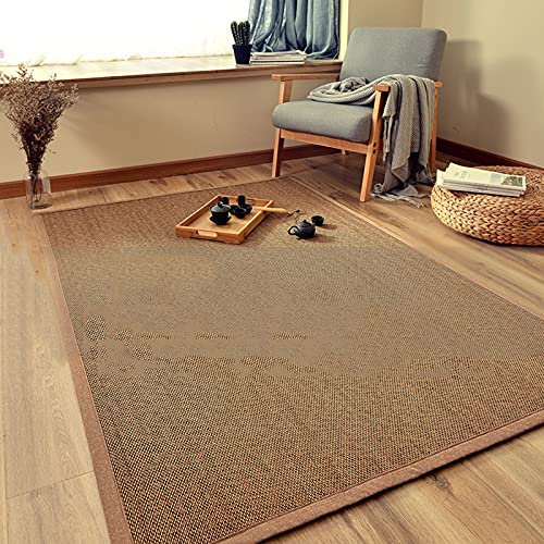 Natürlicher Bambus-Teppich mit Bordüre, geflochten, für den Innen- und Außenbereich, rutschfester Bambus-Teppich für Küche, Wohnzimmer, Büro, Schlafzimmer (60 x 100 cm)
