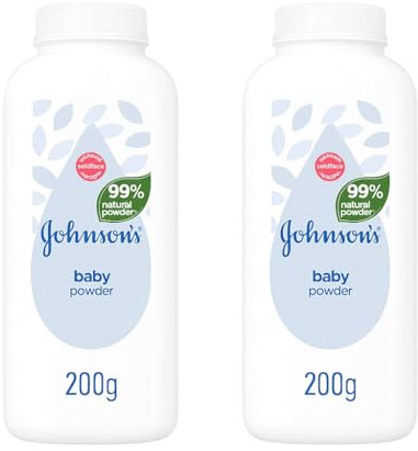 Johnson’s Baby Powder 2 x 200g | Gentle for Newborn and Baby Skin | Clinically Proven Powder for Soft, Smooth, Dry Skin | Multipack Baby Care Essentials for Daily Use