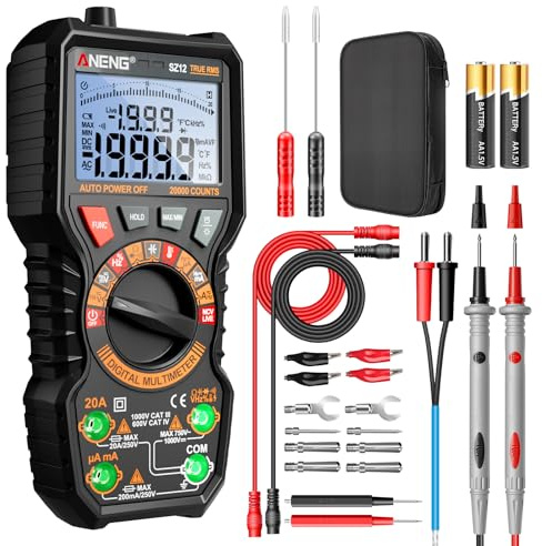 ANENG Multimètre,Testeur Numérique 20000 Points,Voltmètre Max/Min,Mesure la Tension AC/DC,le Courant,la Résistance,la Capacité,NCV,Maintien des Données,Idéal Pour les Applications Automobiles