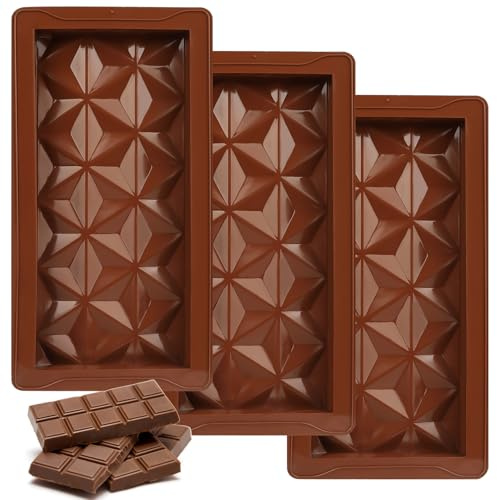 Silicone Deep Chocolate Bar Moulds Silicone, 3 PcsChocolate Bar Molds for Dubai Chocolate Moulds DIY Chocolates Pistachios Bars Kitchen Candy Baking Molds, Reusable, Ice Cube Maker