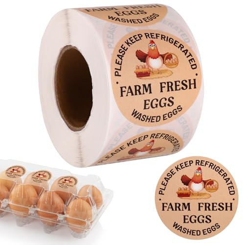 500pcs Farm Fresh Eggs Stickers, 2in Round Washed Egg Labels Self-Adhesive Carton Packaging Stickers Chicken Quail Farm Farmers Markets Supplies