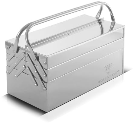 STAHLWERK Caja de herramientas de acero inoxidable, caja de herramientas de metal, extensible lateralmente, caja de herramientas, vacía con 5 compartimentos, ahorra espacio