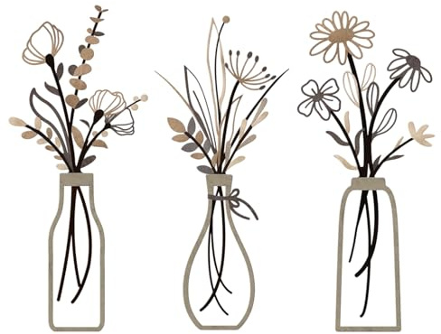 3 Stück Metall Blumen Vase Wanddekoration, Wandkunst Badezimmer Dekoration Minimalistische Wanddekor für Wohnzimmer Schlafzimmer Garten, Rustikales Haushaltsdekor, Hauswarmung