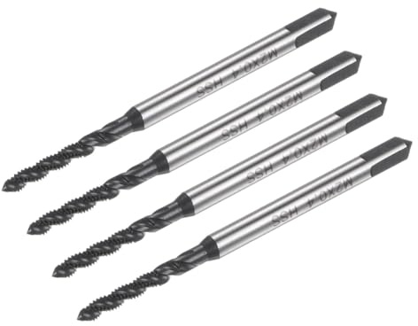 Glayent Lot de 4 tarauds hélicoïdaux M2 x 0,4 - Taraud métrique à revêtement nitrure - Taraud machine en acier