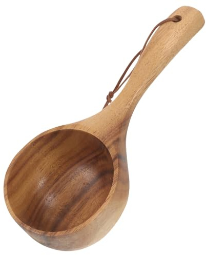 Cabilock Cucharón de Agua de Madera Marrón, Diseño Ergonómico para Baño | Acabado Marrón, Agarre Cómodo y Uso en Casa o Cantina, Pieza de Diseño Único Excelente Artesanía