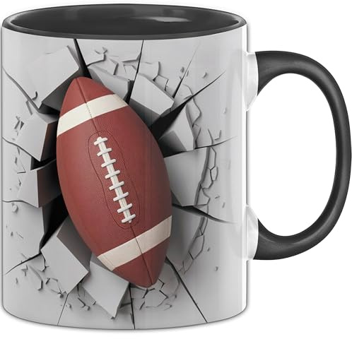 3D American Football Tasse Geschenk American Football Durchbruch Wand Spruch Geschenkidee für American Football Liebhaber (Schwarz)