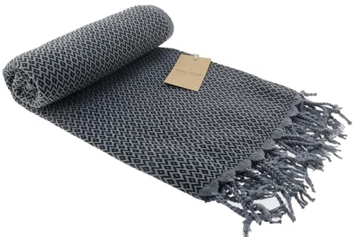 Stefano Ferrante Bird Eye Hamamtuch Saunatuch Pestemal Fouta Strandtuch Badetuch Handtuch Baumwolle Backpacker 100x180 cm (schwarz)