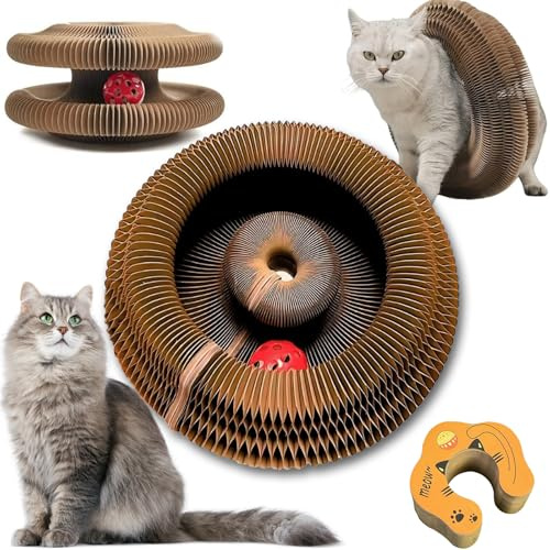 Griffoir Interactif pour Chat, avec Balle et Clochette, Jouet Interactif Pliable Jouet Chat, pour Jeu et Entretien des Griffes (1 Set)