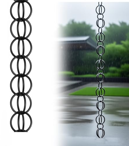 eryssgbf Catene da Pioggia a Sottointerrotti con Drenaggio Giapponese, Collezionista Anello per Vento e Pioggia da Esterno per CortileNero(3m)