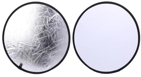 Runder Fotografie-Lichtreflektor, Tragbarer, zusammenklappbarer runder Fotoreflektor, Mehrfarbig, 30–110 cm(Silver white-80CM)