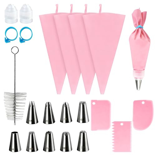 Piping Bags and Nozzles Set, 21 Pcs Reusable Icing Piping Kit Includes Cleaning Brush Cake Decorating Kit for Decorating Cakes Pastries & Cupcakes