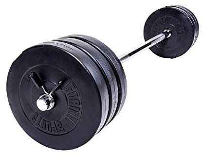 GORILLA SPORTS® Langhantel Set 38 kg - inkl. Hantelscheiben 30kg (6x5 kg), 30mm Langhantelstange 120cm, mit 2 Federverschlüsse, Verchromt, Kunststoff - Hantelset, Langhantelset, Langhanteln, Gewichte