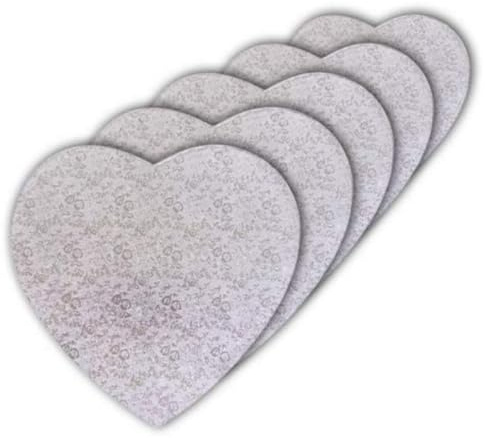 Cake Company Tortenplatte Herz 20 cm | 5 Stück, 10mm dick | Cake Board herzförmig | auch für dicke und mehrstöckige Torten | hochwertige silber Alukaschierung