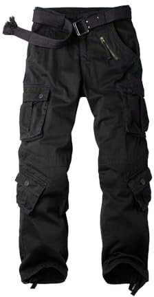 OCHENTA - Men's cargo Casual Trousers - Cotton - Loose style - Multi Pockets, #3357 Noir, 46
