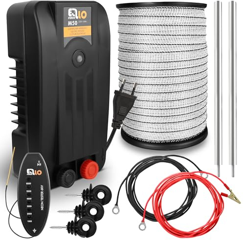 Ellofence Weidezaun Starter Set S | Elektrozaunset für Garten & Weide | Mit Weidezaungerät, Weidezaunpfahl und Isolatoren sofort startklar | Ideal zur Einzäunung von Kleintieren geeignet