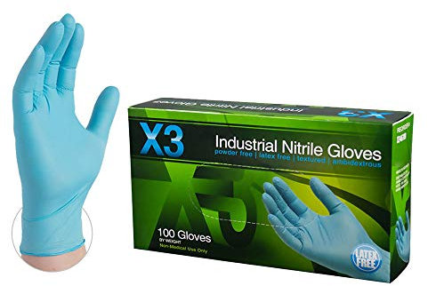 AMMEX X3 Guanti Industriali in Nitrile Blu, Scatola da 100, 3 mil, Taglia Piccola, Senza Lattice, Senza Polvere, Testurizzati, Monouso, Non Sterili, X3LB42102E0BX, Blu