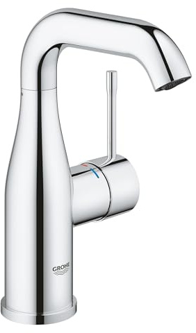 GROHE Essence Robinet lavabo de salle de bains, Taille M, Mitigeur monocommande (Sans tirette de vidage, vidage clic clac inclus, installation rapide), Chrome, 23798001 (Import Allemagne)