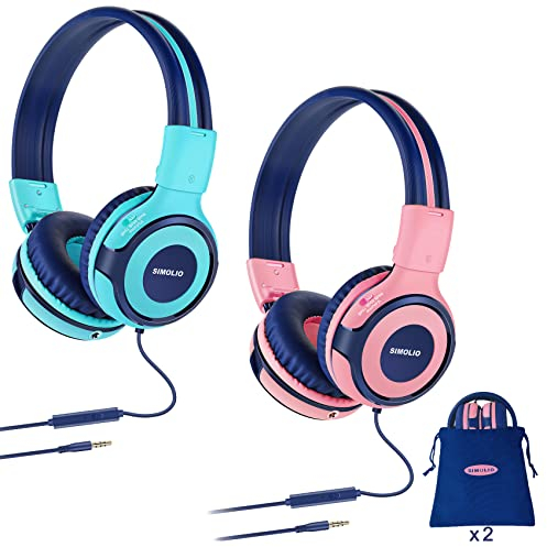 SIMOLIO 2 Paquet Casque Audio Enfant avec Limiteur de Volume de 75dB/85dB/94dB, de Partager Musique Microphone pour Lunni Ordinateurs Portable Android Smartphones PC Ordinateur