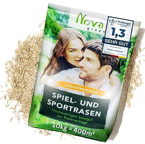 Rasensamen schnellkeimend 10kg = 400m² Sport und Spiel Herbst Premium - SEHR GUT getestet - trockenresistent | Ideal für Neuansaat und Nachsaat