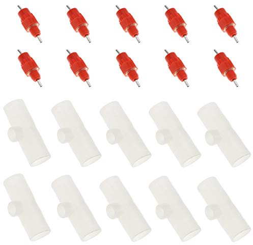 Create idea 10 x automatische Hühner-Wasser-Trinknippel und 10 x PVC-T-Befestigungswerkzeug für Hühner, Gänse, Broiler, Züchter, Ziehzüge, Enten und Wildvögel