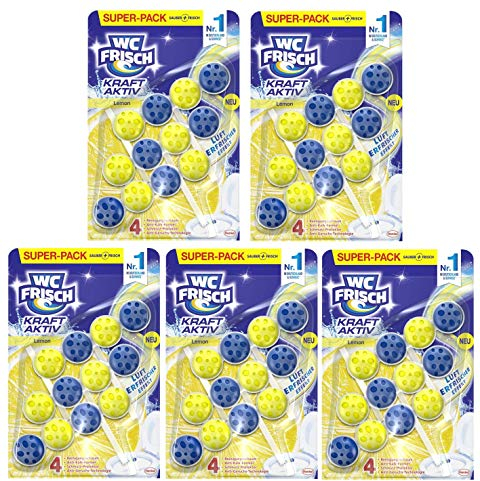 WC-Frisch Kraft Aktiv Duftspüler Lemon, WC-Reiniger, 5er Pack (5 x 150 g), mit Lufterfrischer Effekt für einen intensiven Duft