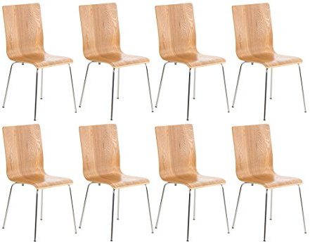 CLP 8er-Set Wartezimmerstuhl Pepe mit ergonomisch geformten Holzsitz und Metallgestell I 8X Konferenzstuhl erhältlich, Farbe:Eiche