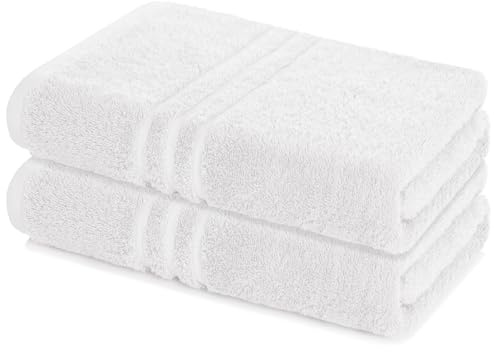 Lavea® 2er Set Saunatuch 80×200 cm - Weiß | 100% Baumwolle – Großes Saunatuch für Damen & Herren, saugstarkes Frottiertuch, weich, waschbar, Frottierserie Elena