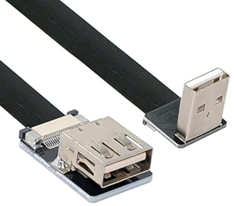 NFHK Down Angled USB 2.0 Type-A Male to Female Extension Data Flat Slim FPC Cable for FPV & Disk & Scanner & Printer 50cm