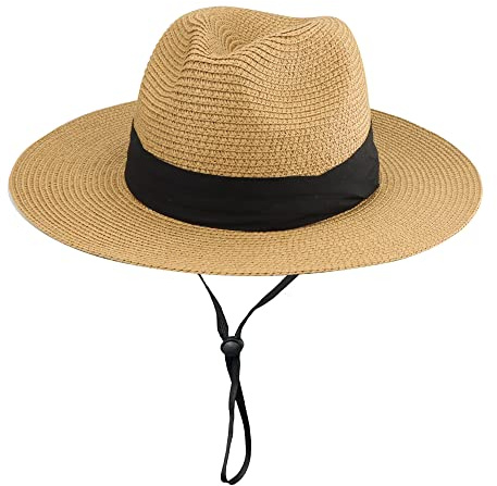 Girls Boys Floppy Straw-Fedora-Sun-Hat Summer-Beach Wide-Brim Straw Fedora Panama for Kids Age 5-9Yrs