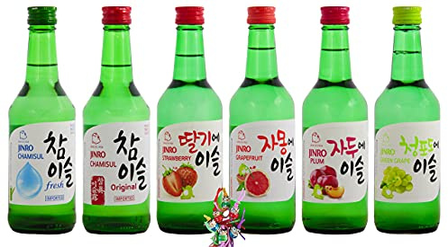 6er Set HITEJINRO Soju Jinro Chamisul Selection mit 6 verschiedenen Sorten + ein kleiner Glücksanhänger gratis