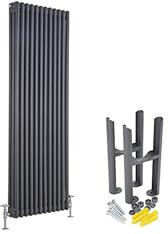 MILANO Anthracite Cast Iron Style Vertical 3 Column Radiator Feet 1800x560