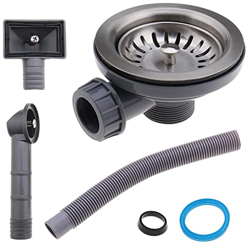 The Lord of the Tools uppsättning av 3 kökshandfat samling metall diskho dräneringssil propp avfallsplugg kit med fyrkantiga och runda översvämningslock köksvask tillbehör 120 mm för 4,6 cm diskhohål