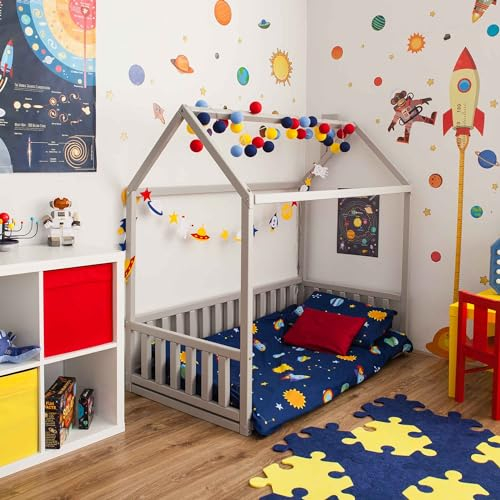 Sweet Home From Wood Hausbett mit rausfallschutz, Bett mit entnehmbarem Bettgitter/Rausfallschutz, Lattenrost, Hausbett (90 x 200 cm, Grau)