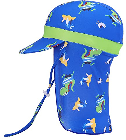 MK MATT KEELY Solhatt för flickor, pojkar, 1–10 år, barnhatt, UPF 50+, med justerbara hakband, Blå dinosaurie, One Size