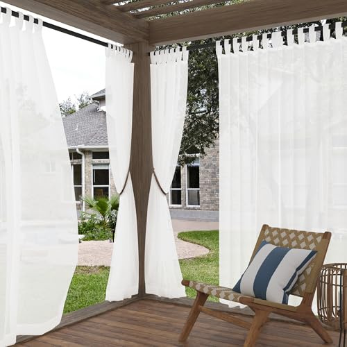 No. 918 Amina Open Weave Indoor/Outdoor Sheer Tab Top Curtain Panel, White, 50 W x 108 L (1 Panel)