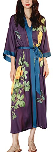 MEDUOLA Accappatoio Donna Estivo Kimono Raso Stampato Seta Camicia da Notte Lunga Elegante