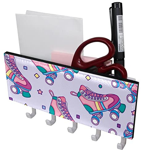 Pink Skates Stras Cubes Dots 5 Haken Schlüsselhalter Schlüsselhaken Wandmontage, Garderobenleiste, Briefablage, geeignet für Eingangsbereiche und hinter Türen