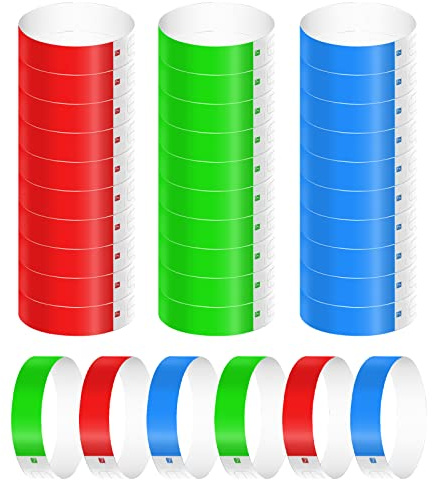 KINBOM 300Pz Braccialetti di Identificazione, Impermeabili Braccialetti di Carta per Eventi Braccialetti Colorati Discoteca Braccialetti per Eventi Feste Concerti Festival Musicali (Verde, Rosso, Blu)