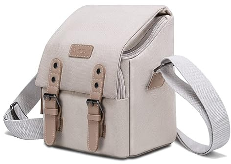 Cwatcun Leather Camera Bag for Photographers, Water-Resistant Camera Bag | Easy To Clean, Camera Shoulder Bag, Shockwaveproof, Compatible with Nikon Canon DSLR Mirrorless Eos r50 Camera, Y2L, White