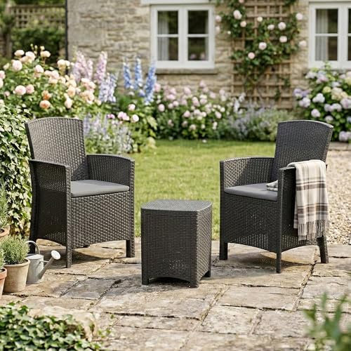 Dmora - Lounge-Set für den Außenbereich Jupiter, Garten-Set mit Kissen, Lounge-Set für den Innenbereich in Rattan-Optik, 100% Made in Italy, Anthrazit