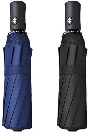 RONIARE 2 Packs Travel Umbrellas for rain Windproof Compact Umbrella Folding Small Strong and Portable Automatic Open and Close - Men and Women (Black + Blue)