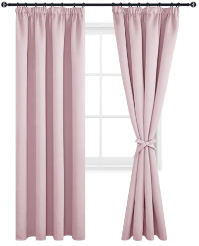 DWCN Blickdichte Vorhänge mit Kräuselband, Verdunkelungsvorhänge mit Vorhang-Krawatten Vorhänge Kinderzimmer Schlafzimmer Kälteschutz 2 Stücke, Blush Pink, 245x140cm (Höhe x Breite)