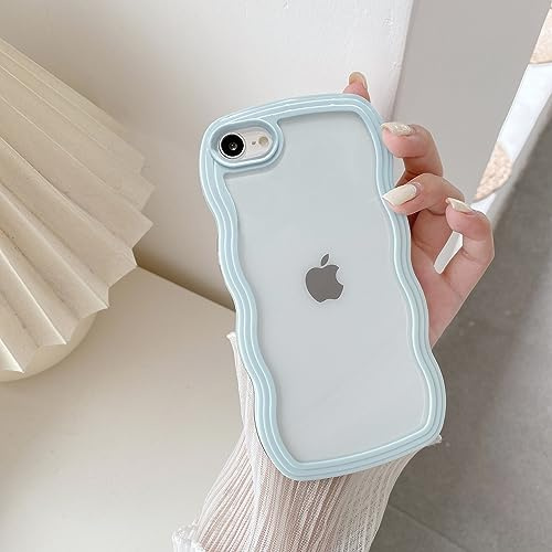 QLTYPRI Compatible avec iPhone 7/iPhone 8 Étui, Coque de Protection Transparente Esthétique pour Femme Fille Design Vague Mignonne Housse Fine pour iPhone SE 2020/SE 2022 5G Case - Bleu Clair