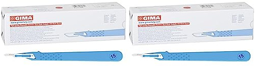 Gima - Sterile Skalpelle aus rostfreiem Edelstahl, Handgriff aus ABS, zum Einmalgebrauch, Standard, Nr. 15, 10 einzeln verpackte Skalpelle. (Packung mit 2)