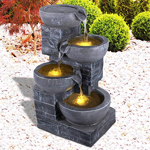 Gartenbrunnen Brunnen Zierbrunnen Zimmerbrunnen Springbrunnen Brunnen mit LED-Licht 230V Wasserfall Wasserspiel für Garten, Gartenteich, Terrasse, Balkon Sehr Dekorativ